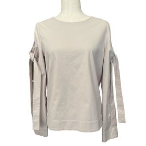 SALE!Cos Cotton Blend Round Neck Beige Peek-a-Boo Sleeves Top 8
